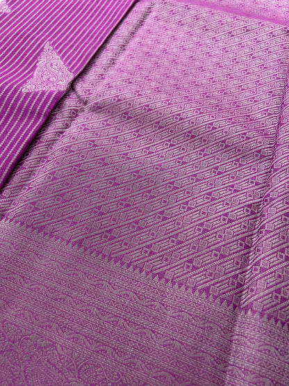 Lavender silver linen cotton saree-DC712