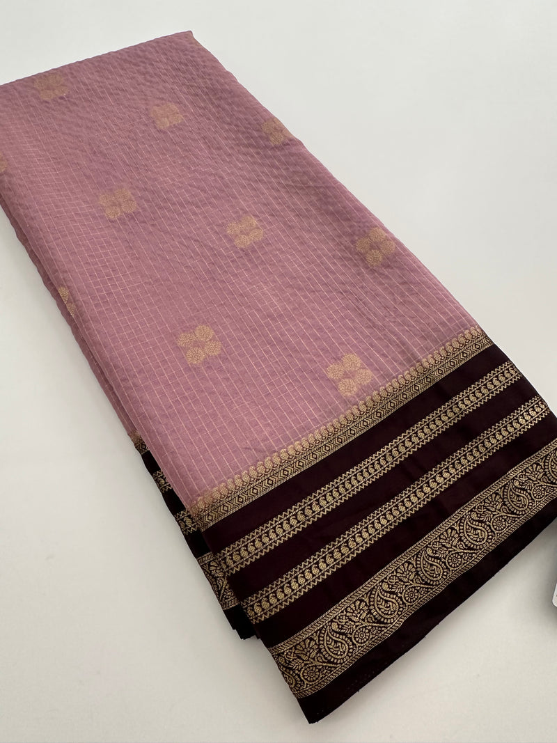 Semi Mysore Silk Checks Saree with Butta-AU16