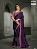 SW-1703 — PURPLE SARTIN SILK CHIFFON SAREE & BANGLORE WORK BLOUSE