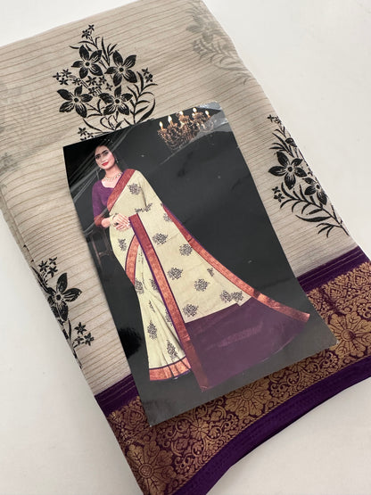 Fancy Cotton Chiffon Saree-J1