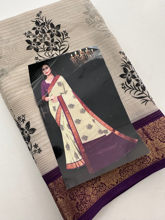Fancy Cotton Chiffon Saree-J1