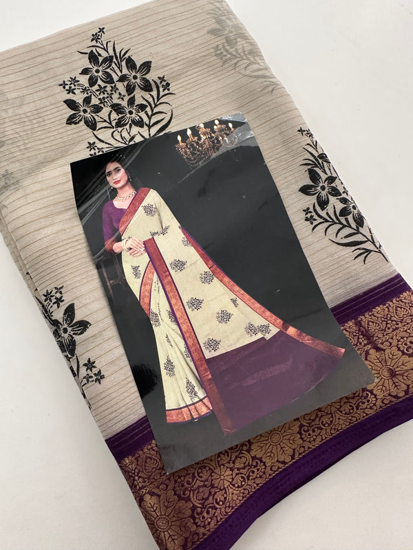 Fancy Cotton Chiffon Saree-J1