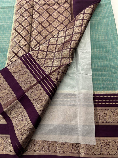 Designer pastel blue & purple combination soft cotton saree with bentex border-DC712