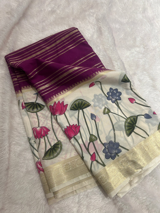 Floral Printed Semi Mysore Silk