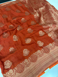 Laser Chiffon Saree Rust Orange Shade- JU17