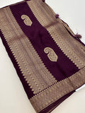 Wine x Pink Tussar Designer Saree with Mango Butta All Over JU24