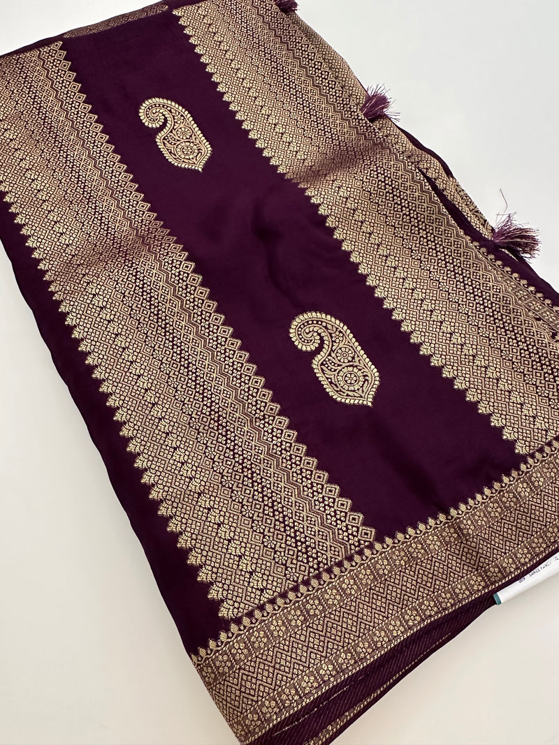 Wine x Pink Tussar Designer Saree with Mango Butta All Over JU24