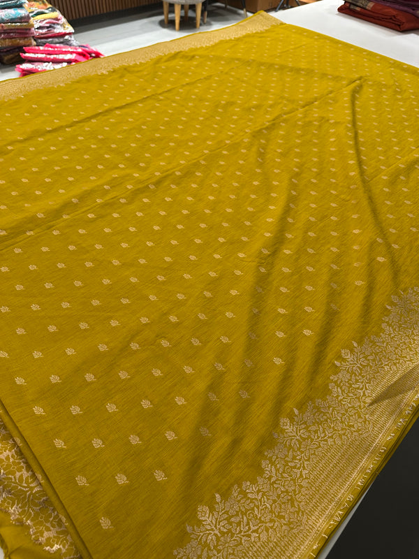 Venkatagiri fancy soft Linen Cotton sarees with self blouse and fancy Border and Butties all over 🌹-AU9