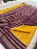 Semi Crepe Checks Saree - Yellow x Purple AU25