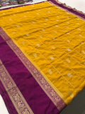 Premium Semi Mysore Silk sarees with silver and gold weavings and contrast blouse piece🌹-AU9