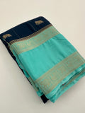 Premium Semi Mysore Silk sarees with silver and gold weavings and contrast blouse piece🌹-AU9