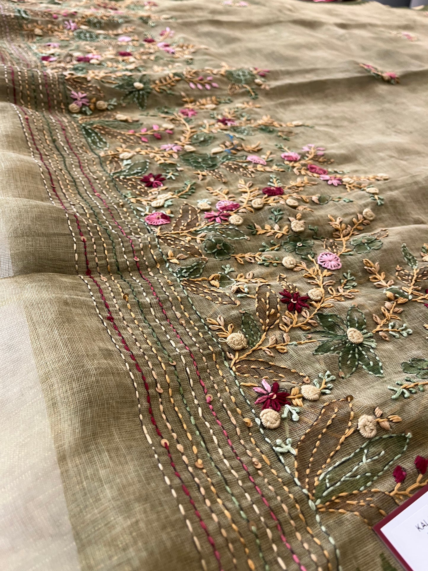 Designer linen  saree full embroidery