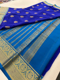 Royal Blue Garuda Pattern Pure Mysore Silk Saree - AU10