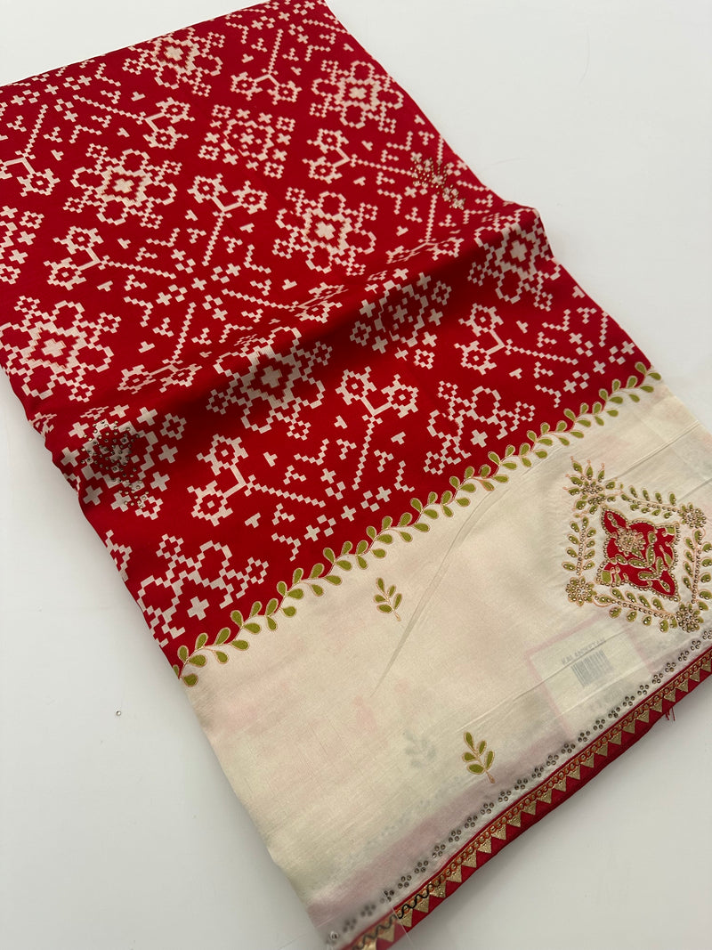 Patola Stone Work Fancy Saree-J30