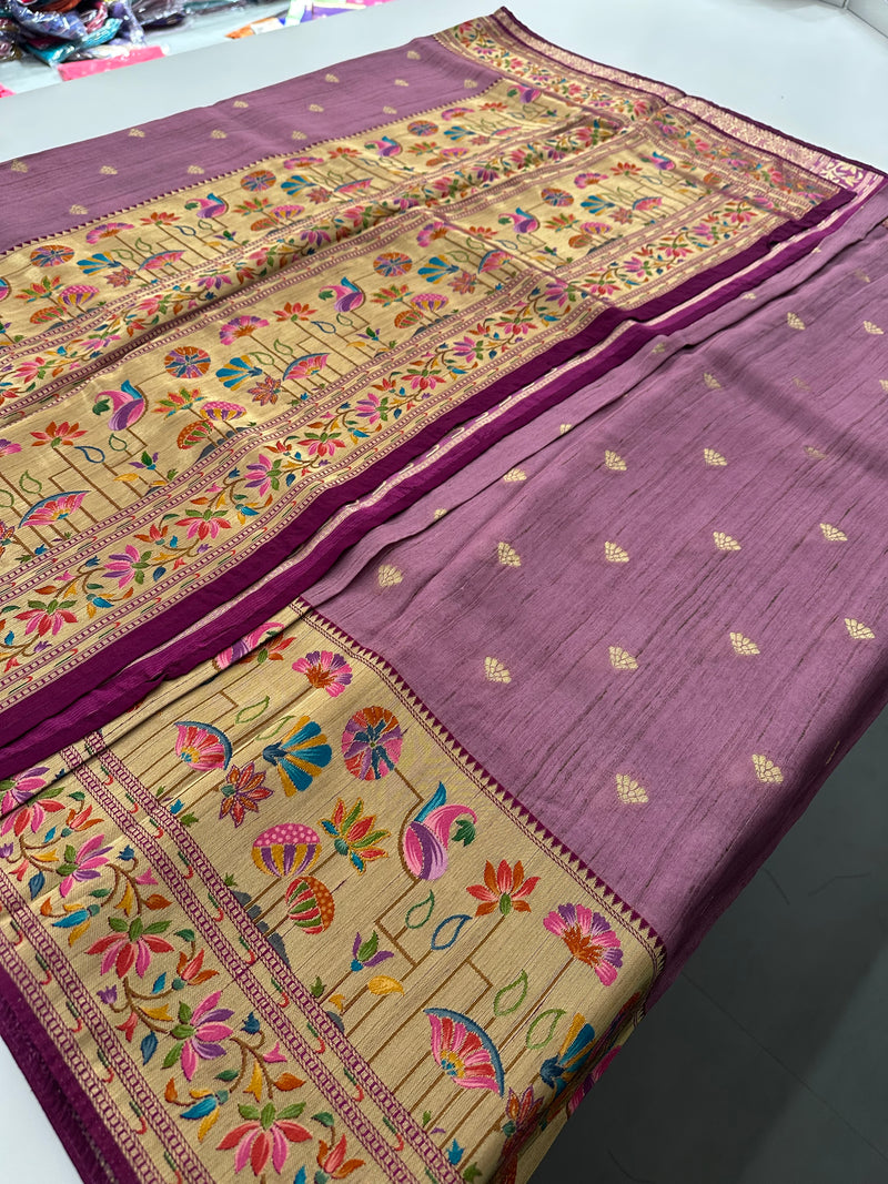Light Pink Pure Tussar Paithani Designer Saree - AU12