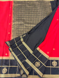 Semi Crepe Silk Saree - Red x Black (J29)