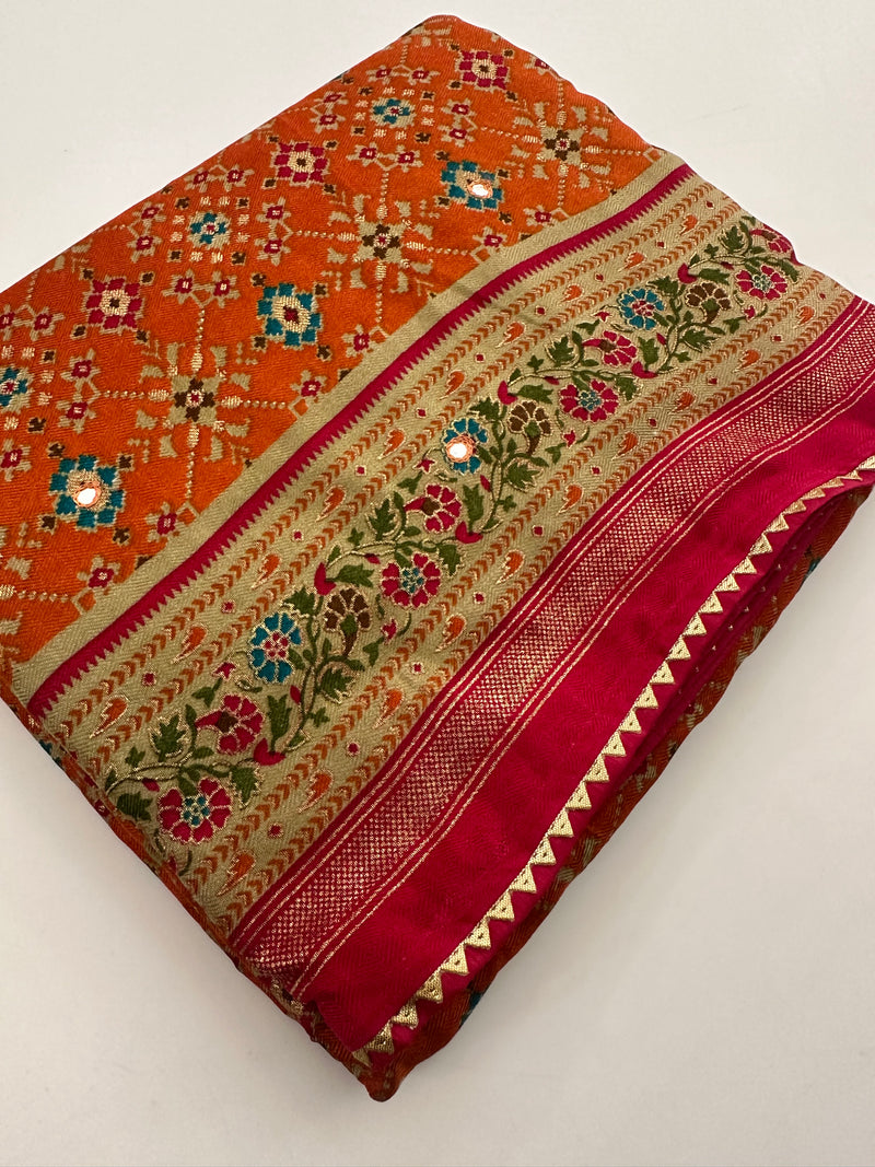 Crush Patola Bandhini Saree – Orange X Pink AU24
