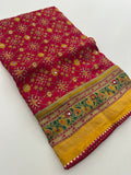 Crush Patola Bandhini Saree – Pink X Yellow AU24