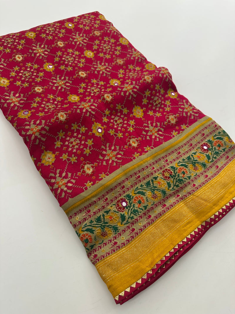 Crush Patola Bandhini Saree – Pink X Yellow AU24