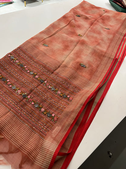 1012 ✨ LINEN EMBROIDERED FANCY SAREE