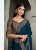 SW-1706 — TILL BLUE SPARKLE GEORGETTE SAREE & BANGLORE WORK BLOUSE