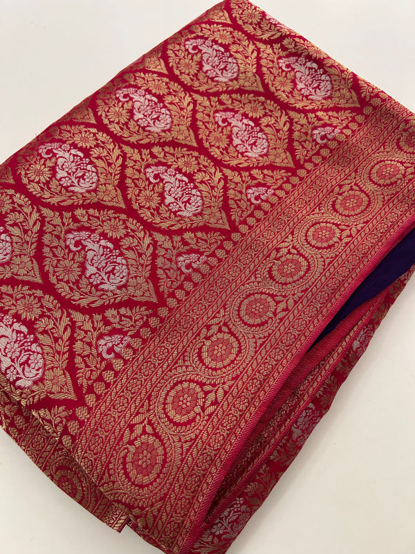 Crape Crush Georgette Sarees in gold and silver finish weaving comes in beautiful 3 Colors and Contrast blouse pieces🌹-JU31