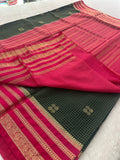 Semi Crepe Checks Saree - Green x Pink AU25