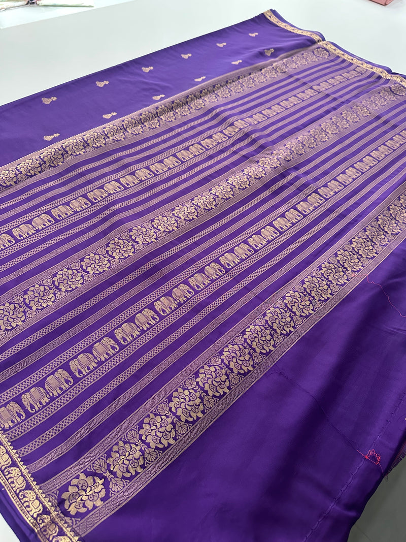 Semi Mysore Silk Small Border Jhumki Buttas - Purple - AU27