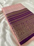 JU18 - Baby Pink X Purple Checks Semi Silk Saree