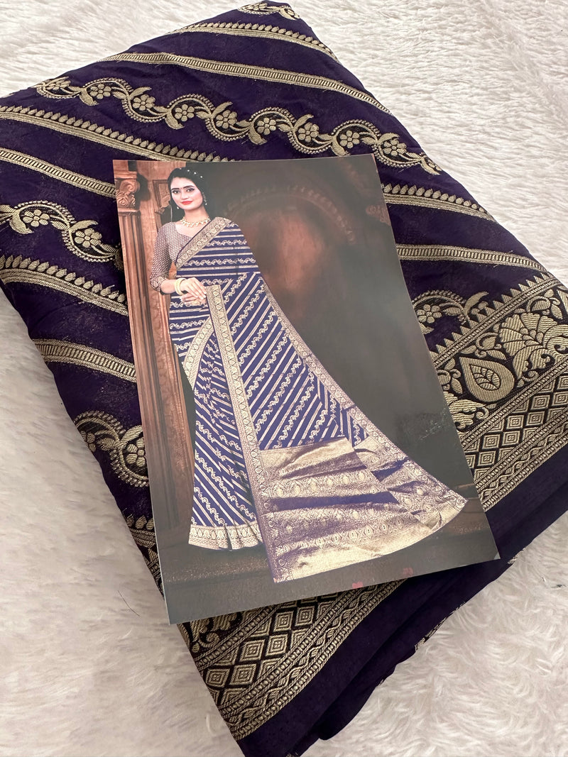 Premium Laser Chiffon Saree – Purple AU26