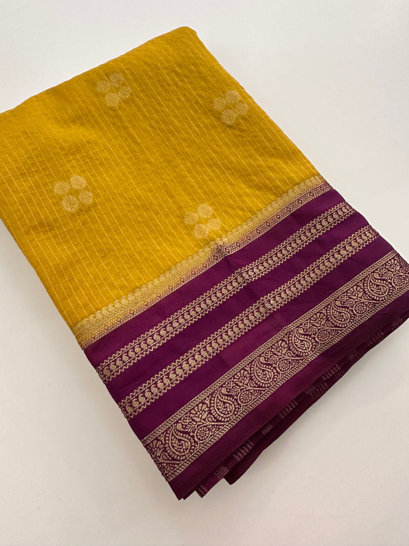 Semi Mysore Silk Checks Saree with Butta-AU16