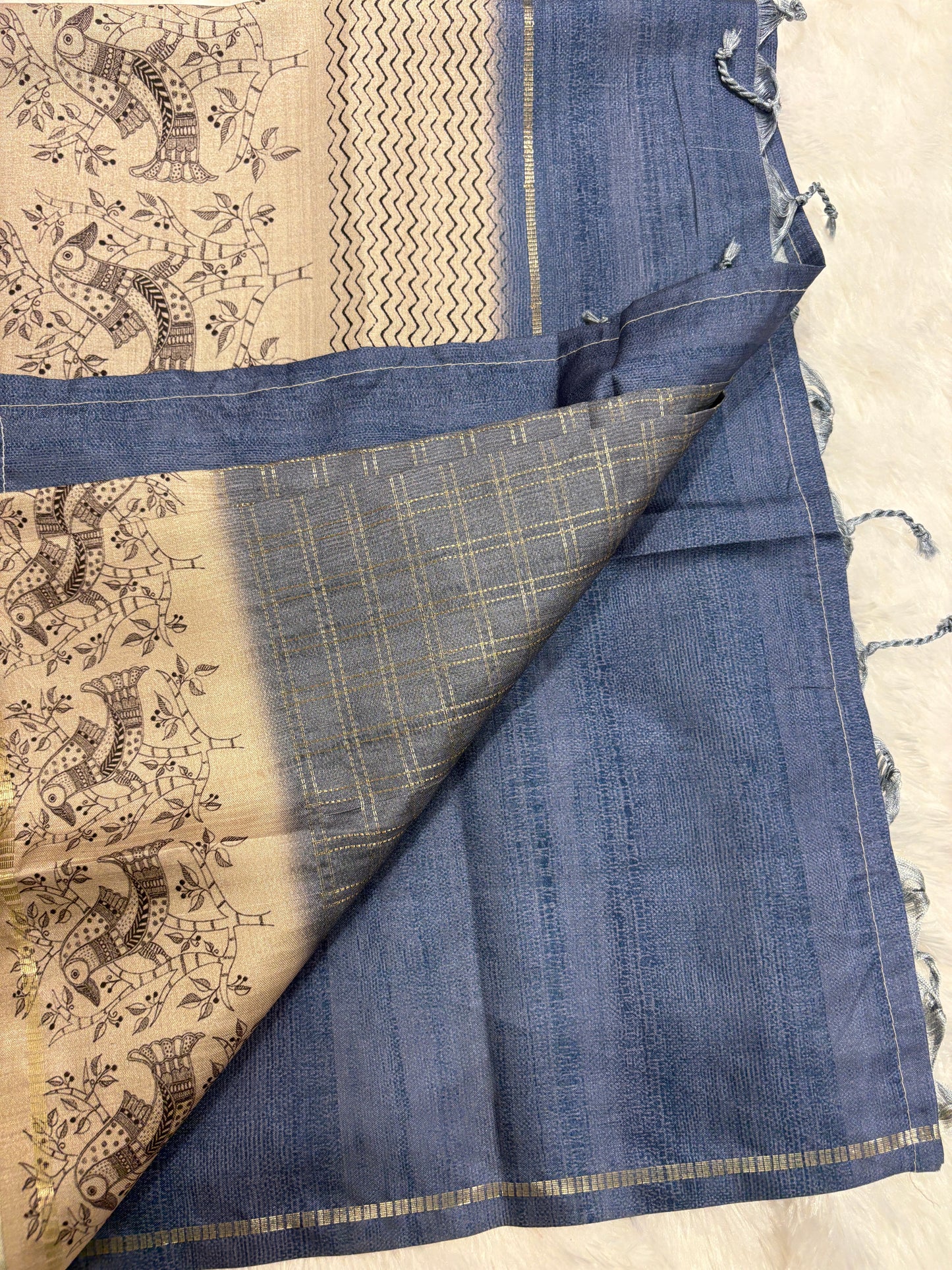 Blue Kalamkari Tussar Fancy Saree-M101