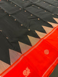 Pure Kanjeevaram Silk Saree Black X Orange