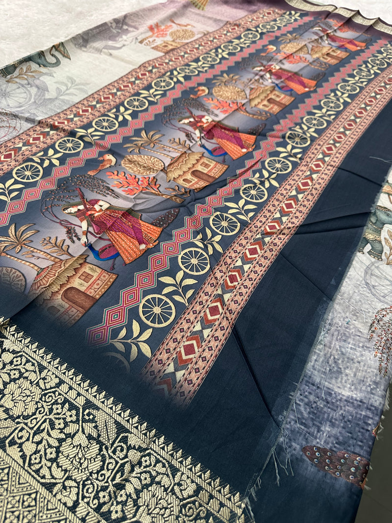 Kalamkari Printed Crape-JU14