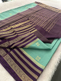 Semi Crepe Checks Saree - Pastel Blue x Purple AU25