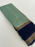 Crepe Silk Brocade Fancy Saree,, contrast border and contrast blouse piece 🌹 - AU10