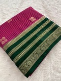 Semi Crepe Checks Saree - Magenta x Green AU25