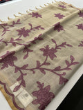 Appliqué work linen sarees🌹 -AU5