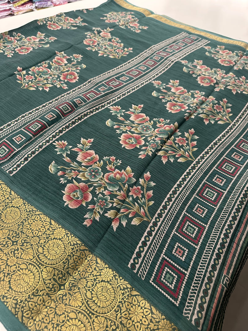 Crush Crape Chiffon Printed Sarees With self Butti Printed Blouse Piece🌹- J29
