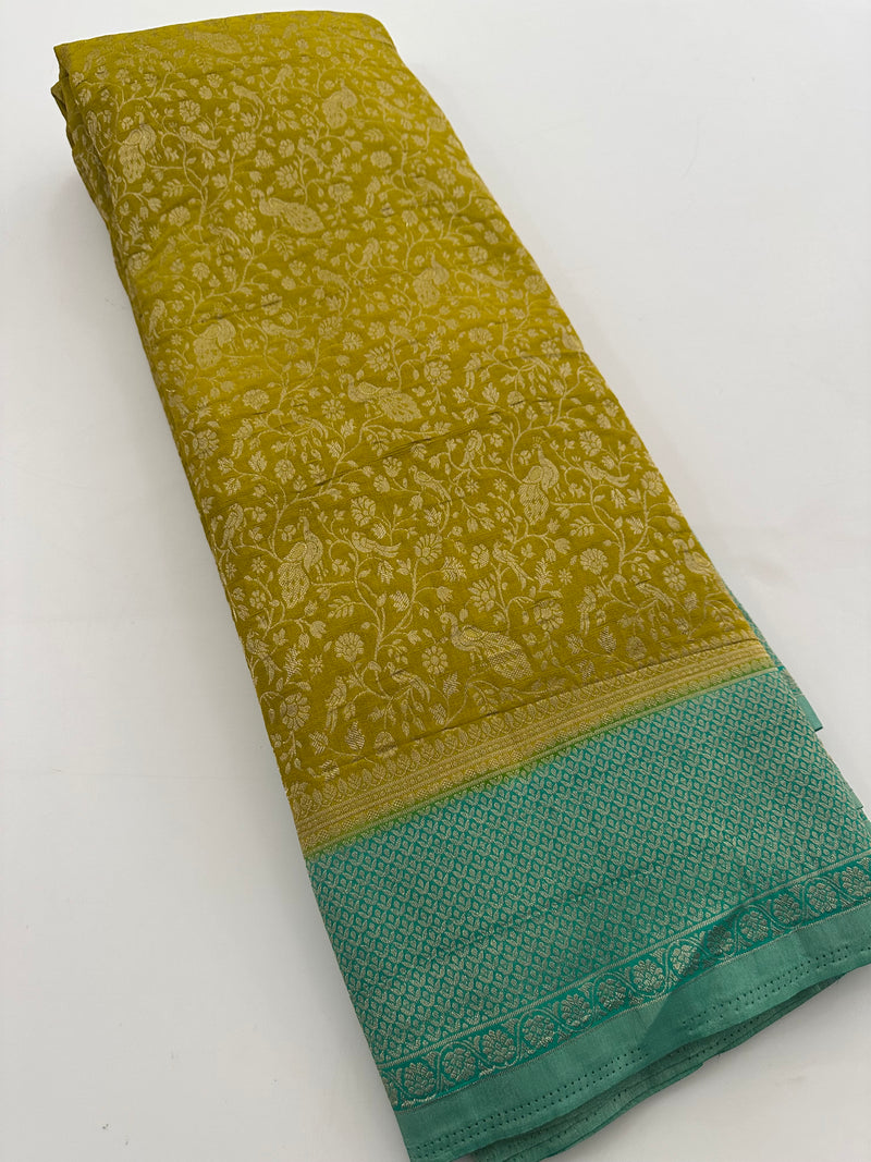 Heavy Brocade FancyCrush Georgette Fancy Saree,, Contrast Blouses-JU23