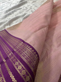 JU18 - Baby Pink X Purple Checks Semi Silk Saree