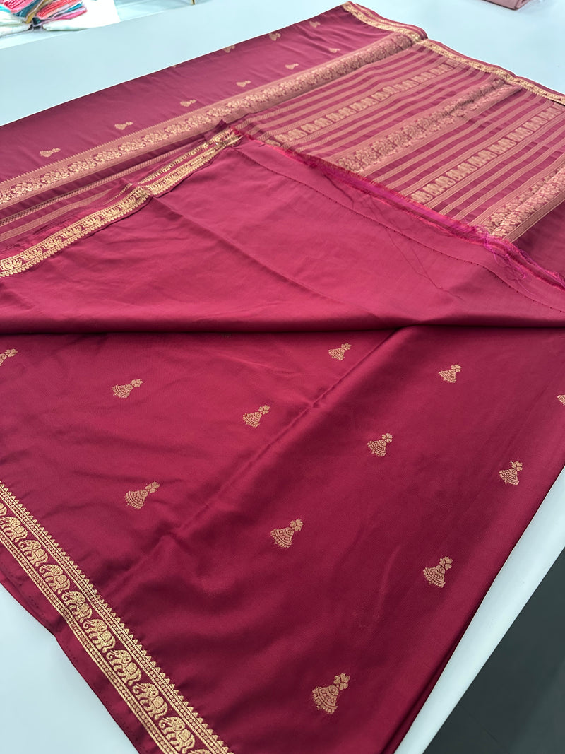 Semi Mysore Silk Small Border Jhumki Buttas - Maroon - AU27