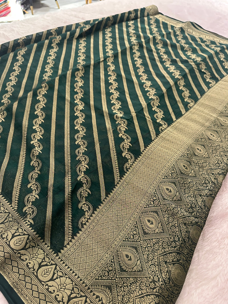 Premium Laser Chiffon Saree – Green AU26