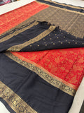 Red x Black Banarasi Crape Brocade(PreBooking Only) 7-10 Days Shipment.