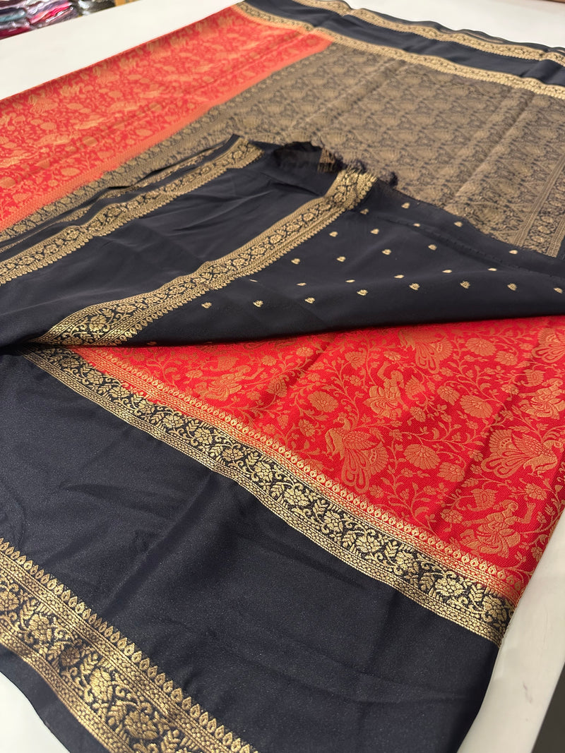 Red x Black Banarasi Crape Brocade(PreBooking Only) 7-10 Days Shipment.