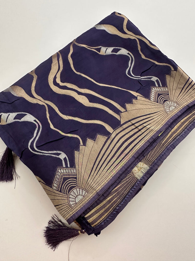 Purple Designer Dupion Silk Saree – Zigzag Abstract Design AU26
