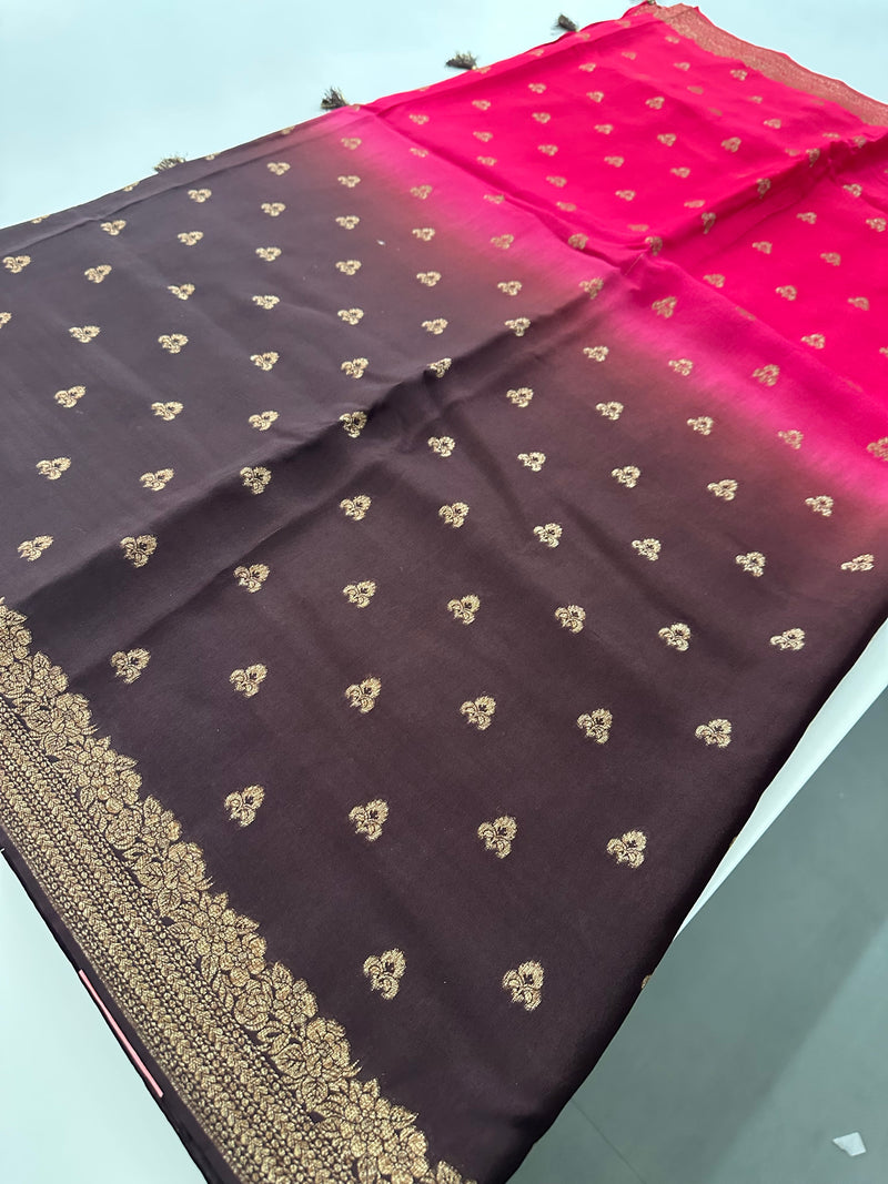 Dyed Crape Saree weaving, Butta, and weaving border🌹-AU2