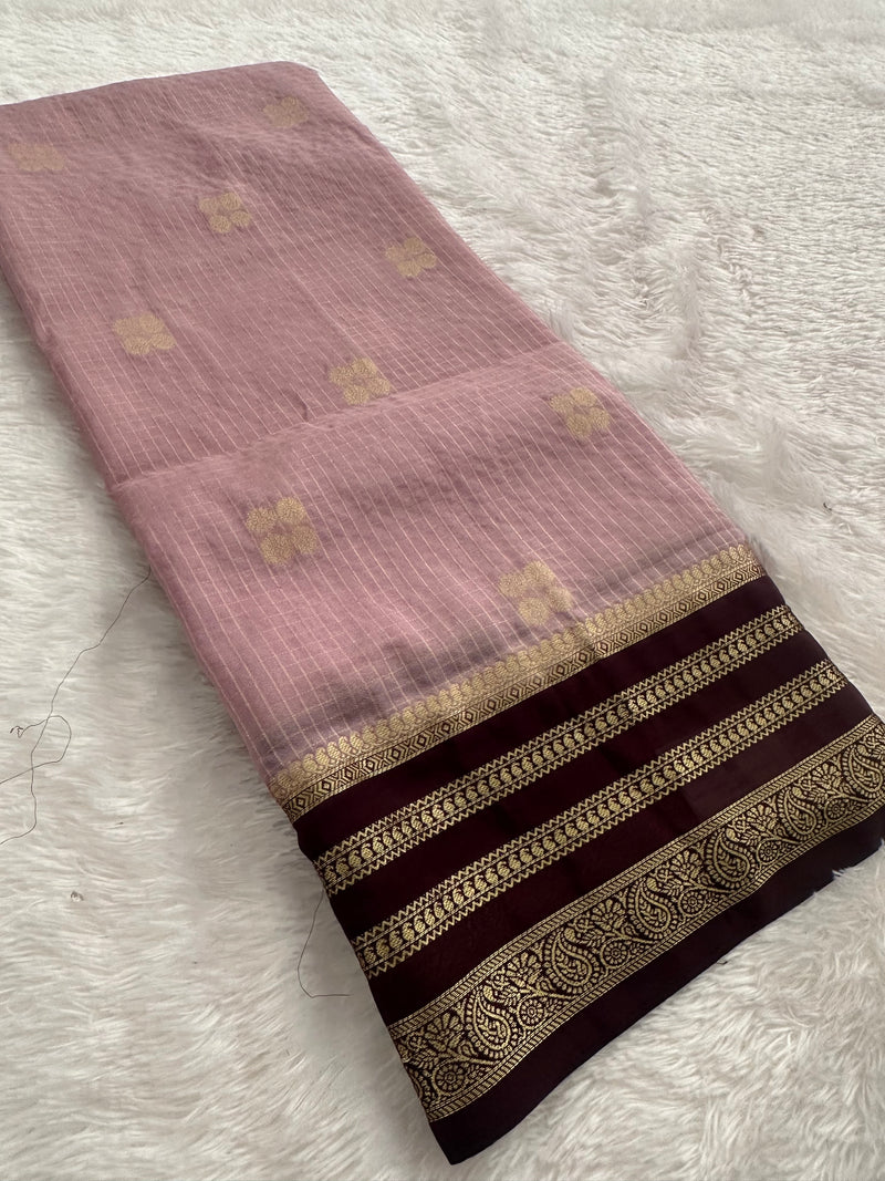Semi Crepe Checks Saree - Pastel Pink x Wine AU25