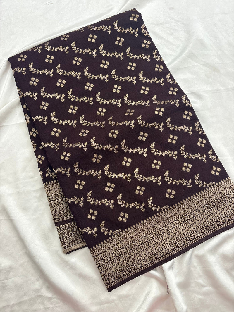 Rust Heritage Linen Designer Saree with Butta Design 🌹-AU2