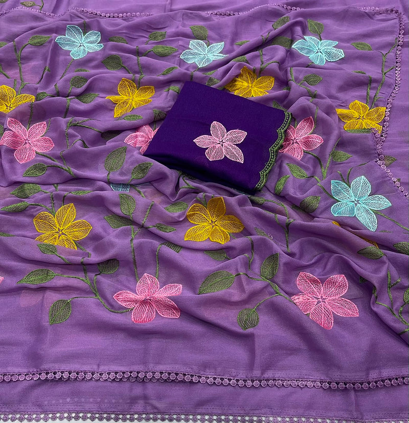 Start Georgette Saree With Embroidery Work-J30